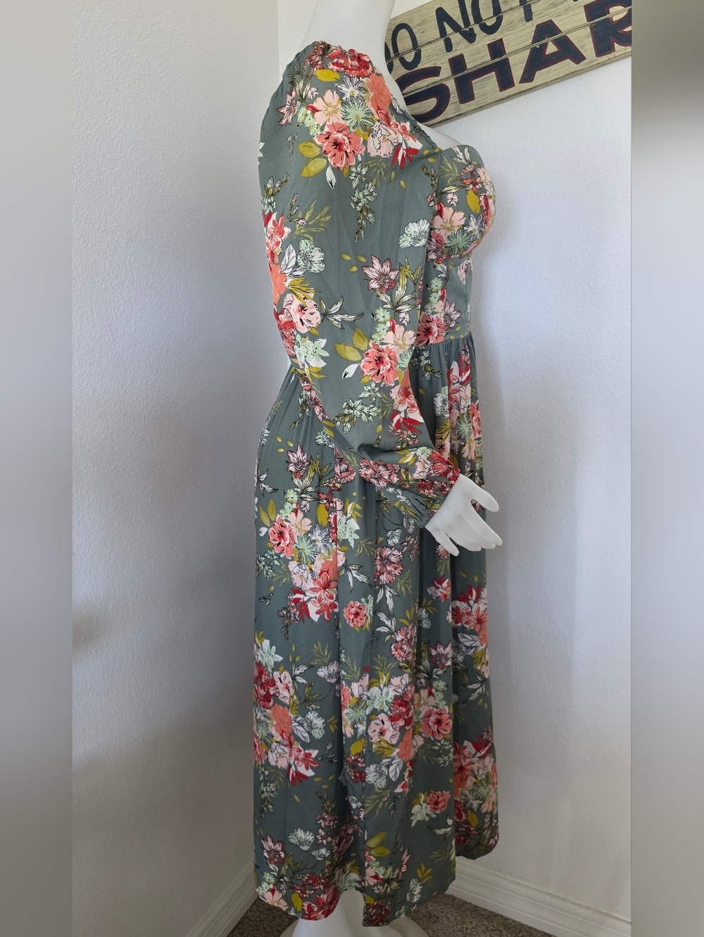 B.O.G. Collective Green Large Floral Dress Boho Cottagecore Maxi NWT - Picture 3 of 6